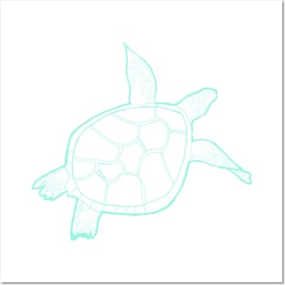 Swimming mint blue turtle Posters and Art